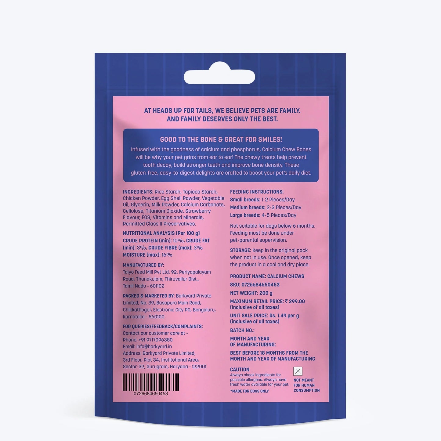 HUFT Calcium Chews Bite-Sized Bone Treats For Dog - Strawberry Flavour - 200 gm
