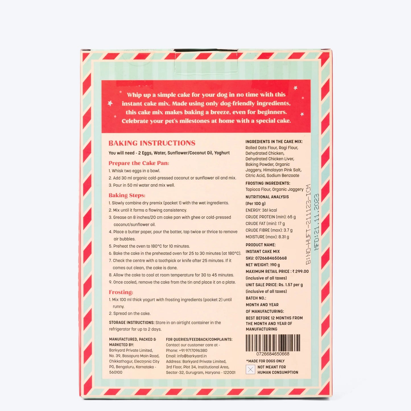 HUFT Instant Cake Mix for Dogs - 190 g