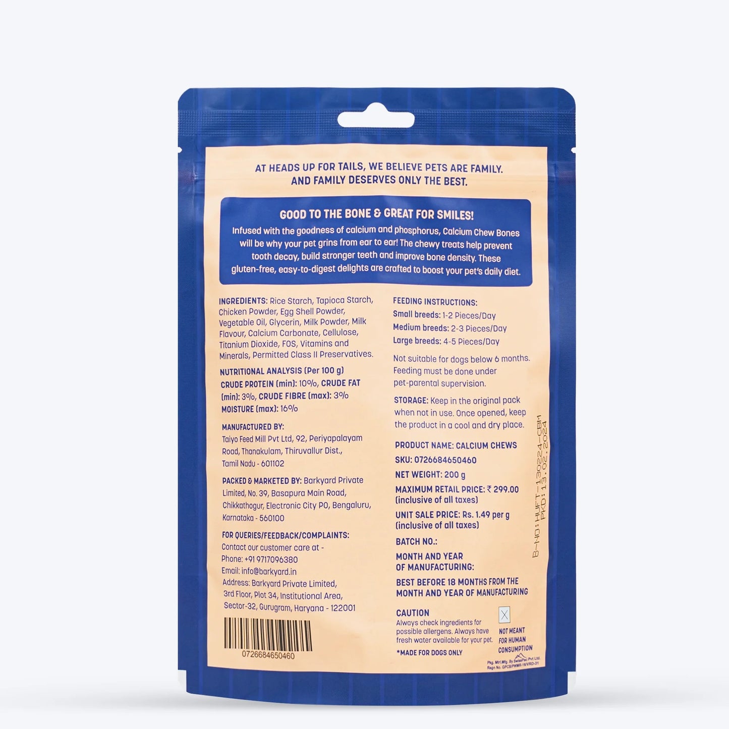 HUFT Calcium Chews Bite-Sized Bone Treats For Dog - Milk Flavour - 200 gm