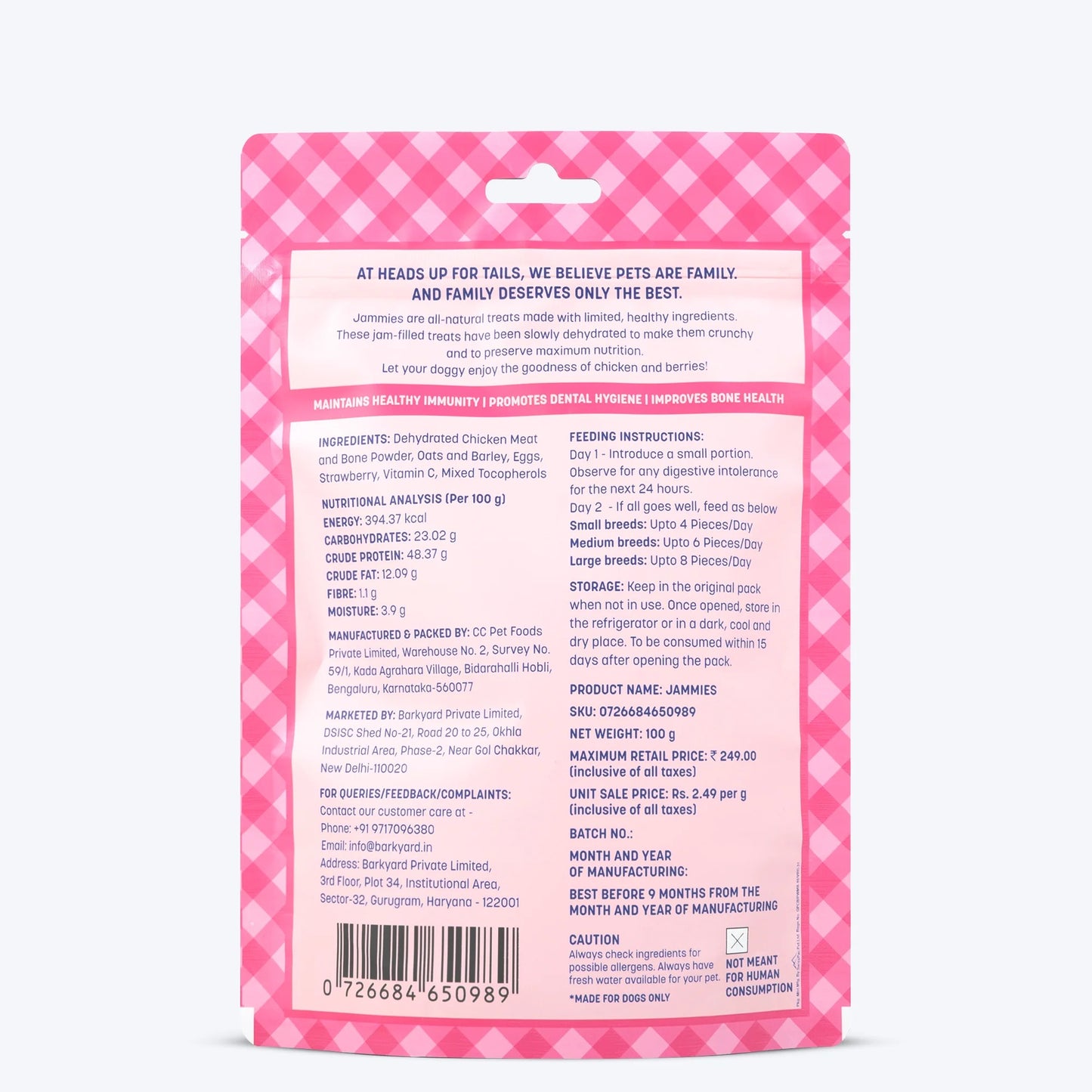 HUFT Jammies - Chicken Filled With Strawberry Jam Dog Treats - 100 g