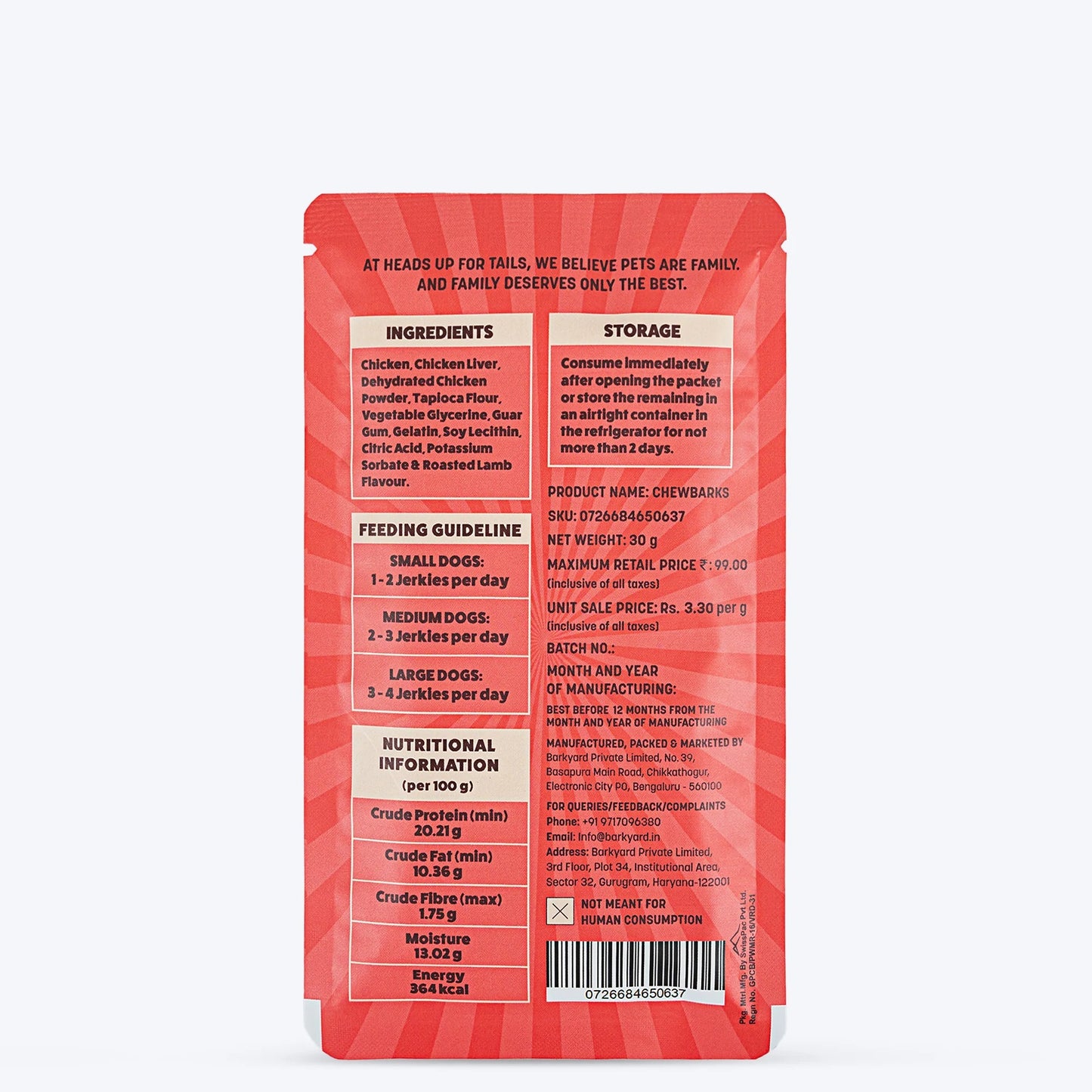 HUFT Chewbarks Dog Soft Chew Strips Treats - Roasted Lamb - 30 gm