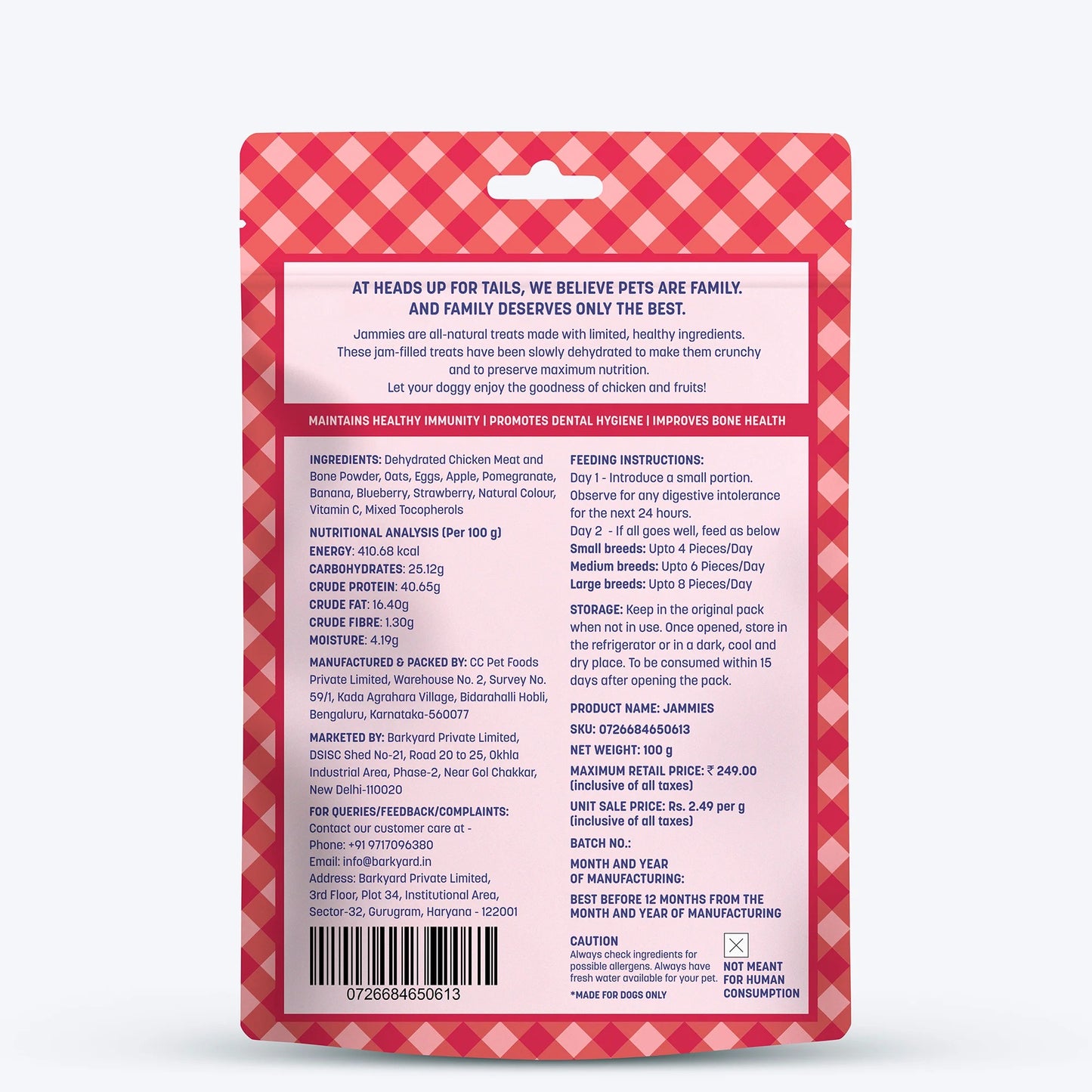 HUFT Jammies - Chicken Filled With Mixed Fruit Jam Dog Treats - 100 g