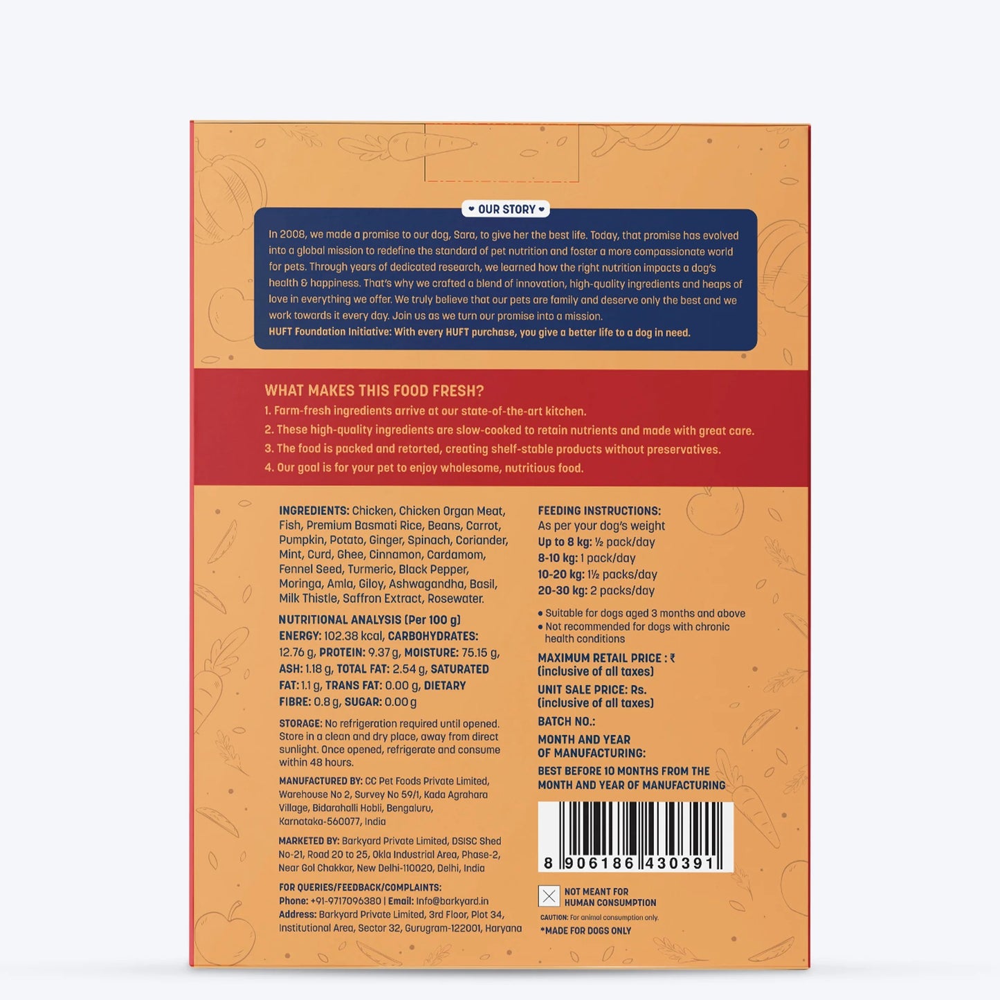 Sara's Wholesome Chicken Biryani Wet Dog Food Human-Grade