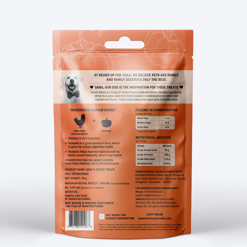 Sara's Chicken Jerky with Pumpkin Dog Treats Grain-Free - 70g