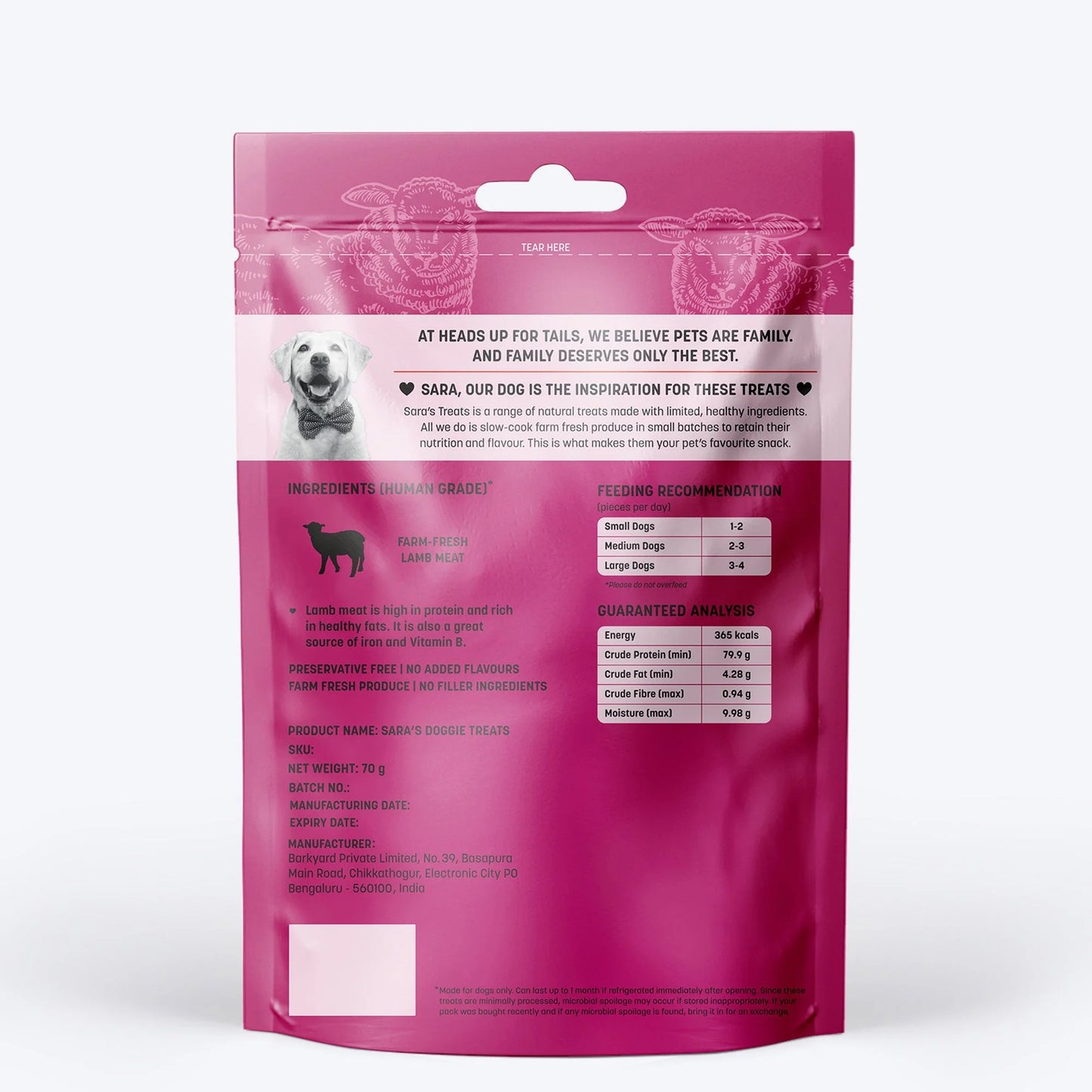 Sara's Dehydrated Lamb Jerky Dog Treats Single-Ingredient 70g