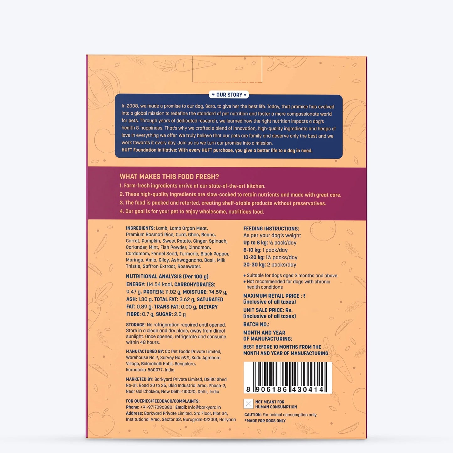Sara's Wholesome Mutton Biryani Wet Dog Food Human-Grade