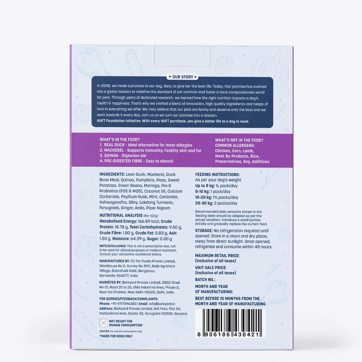 Sara's Wholesome Hypoallergenic Duck & Quinoa Wet Dog Food