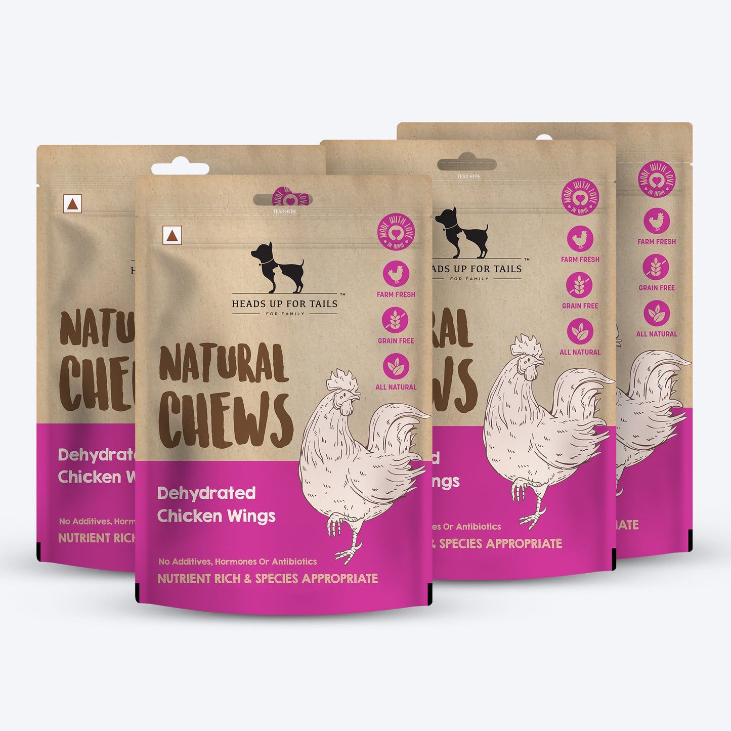 HUFT Natural Chews - Dehydrated Chicken Wings For Dog - 70g - Heads Up For Tails