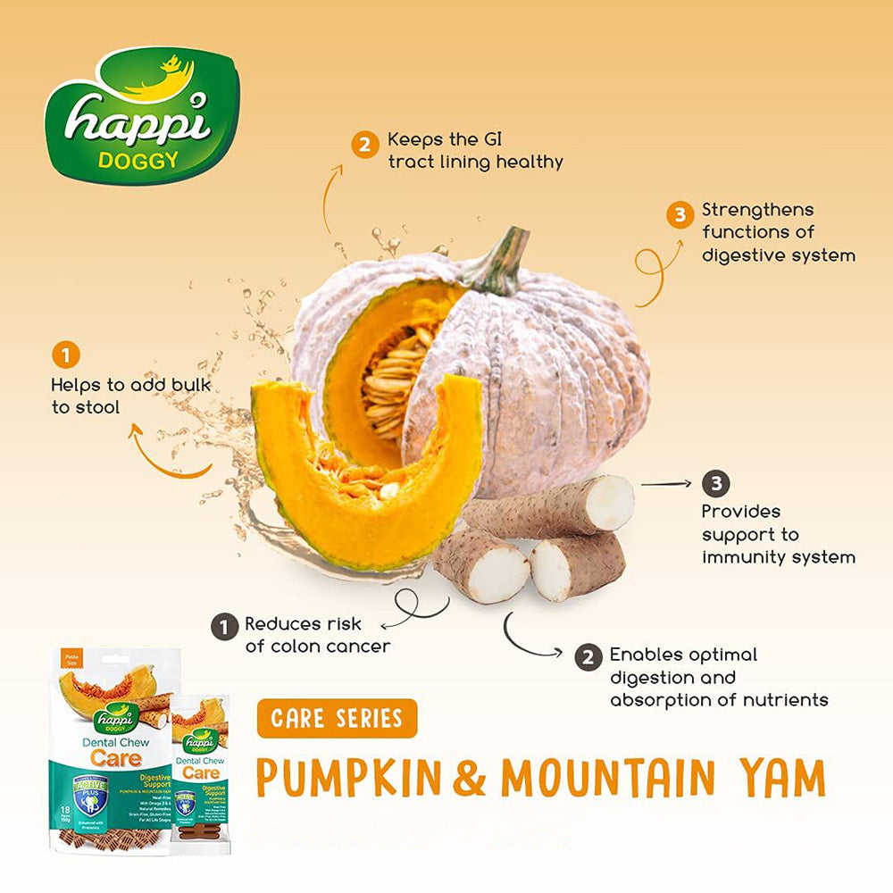 Happi Doggy Vegetarian Dental Chew (Digestive Support) - Pumpkin & Mountain Yam (Singles) - 25 g - Heads Up For Tails