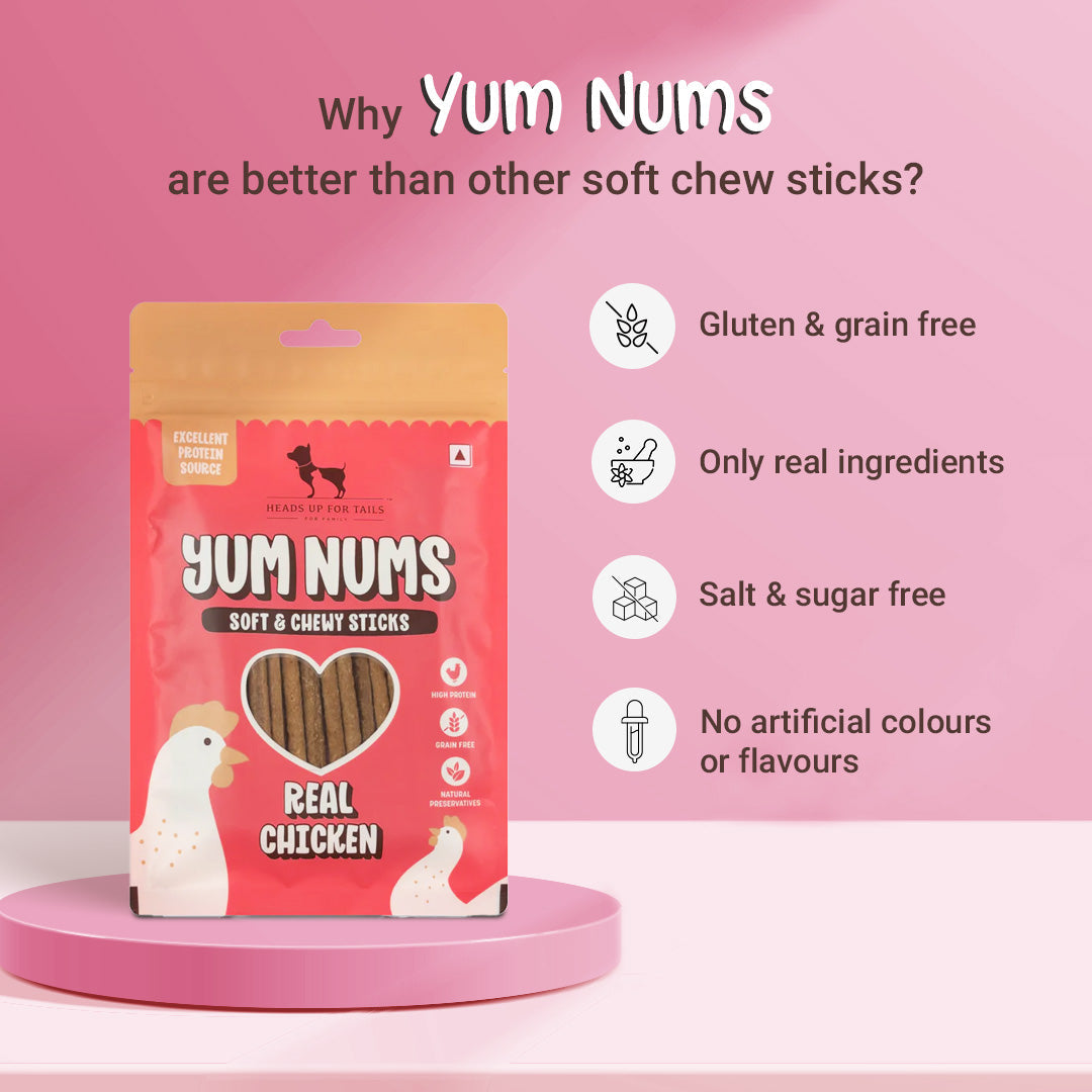 HUFT Yum Nums Soft & Chewy Sticks Real Chicken Treat For Dogs - 75g - Heads Up For Tails