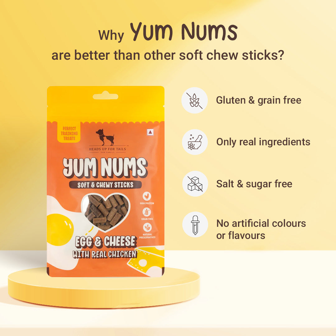 HUFT Yum Nums Soft & Chewy Sticks Egg & Cheese With Real Chicken Treat For Dogs - 75g - Heads Up For Tails