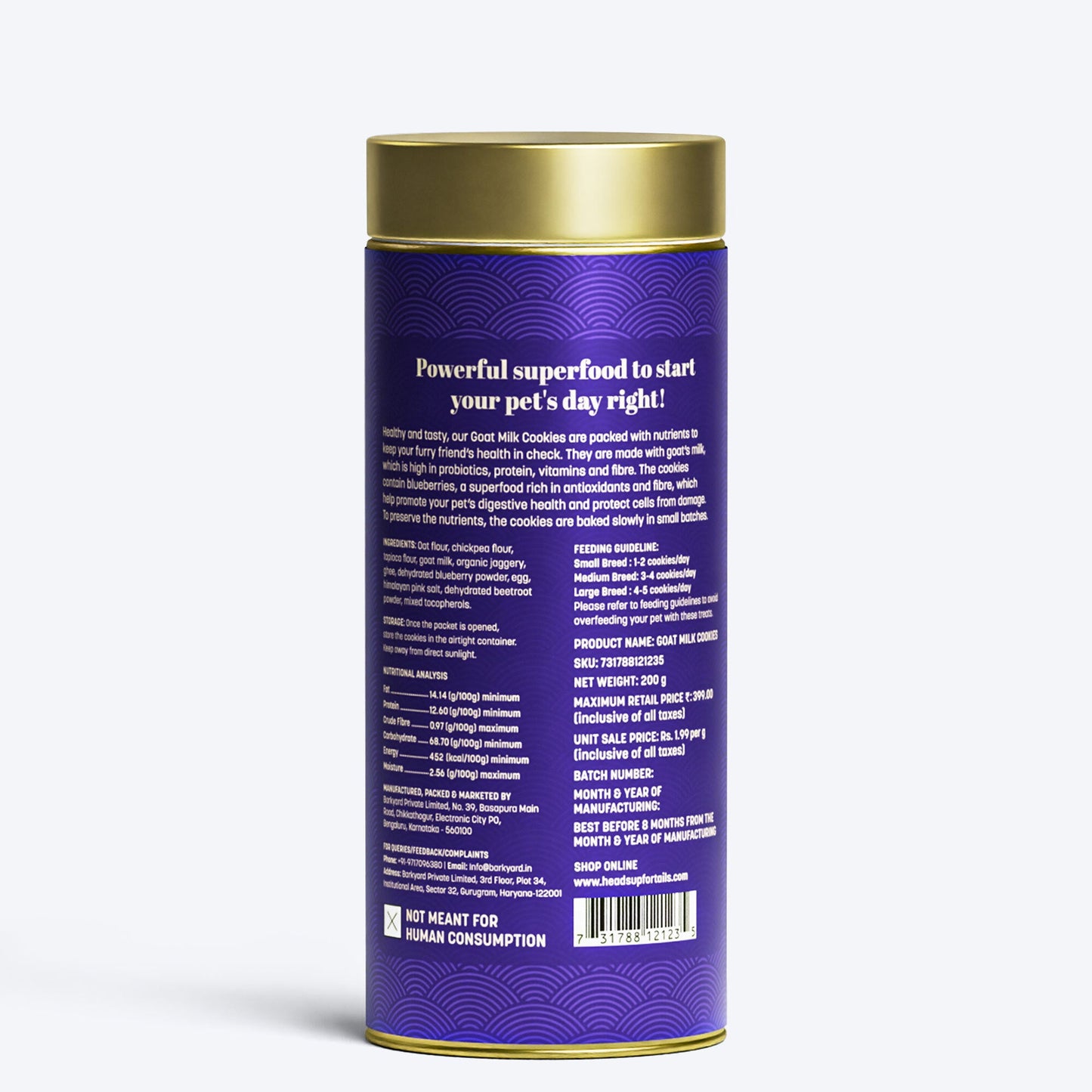 HUFT Goat Milk Dog Cookies - Blueberries - 200 gm - Heads Up For Tails