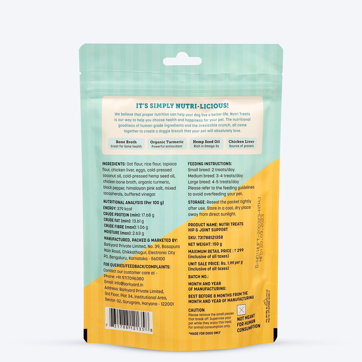 HUFT Nutri Treats For Dogs - Hip & Joint Support - 150 g - Heads Up For Tails