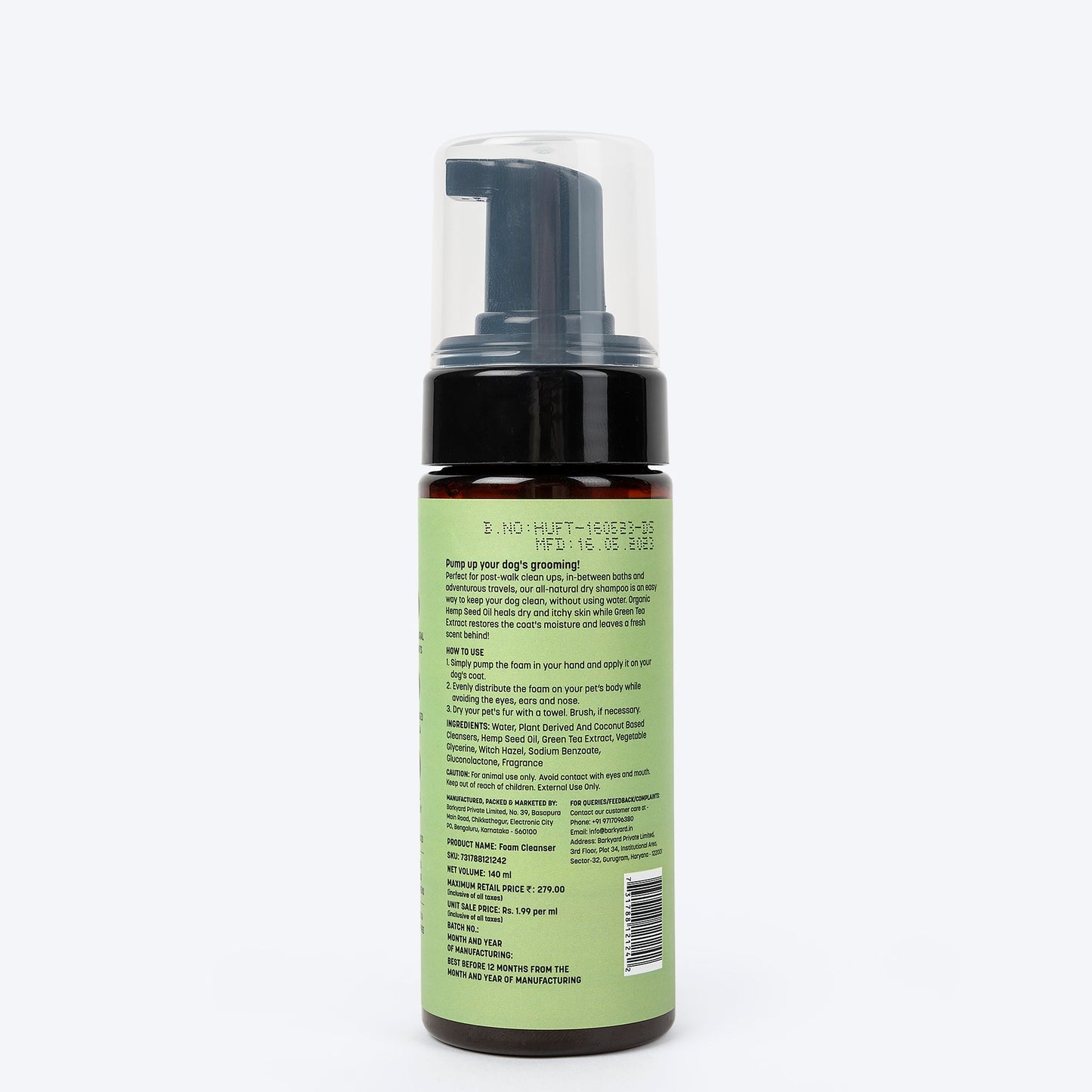 HUFT Waterless Cleansing & No Rinse Dry Shampoo For Dogs - 140 ml - Heads Up For Tails