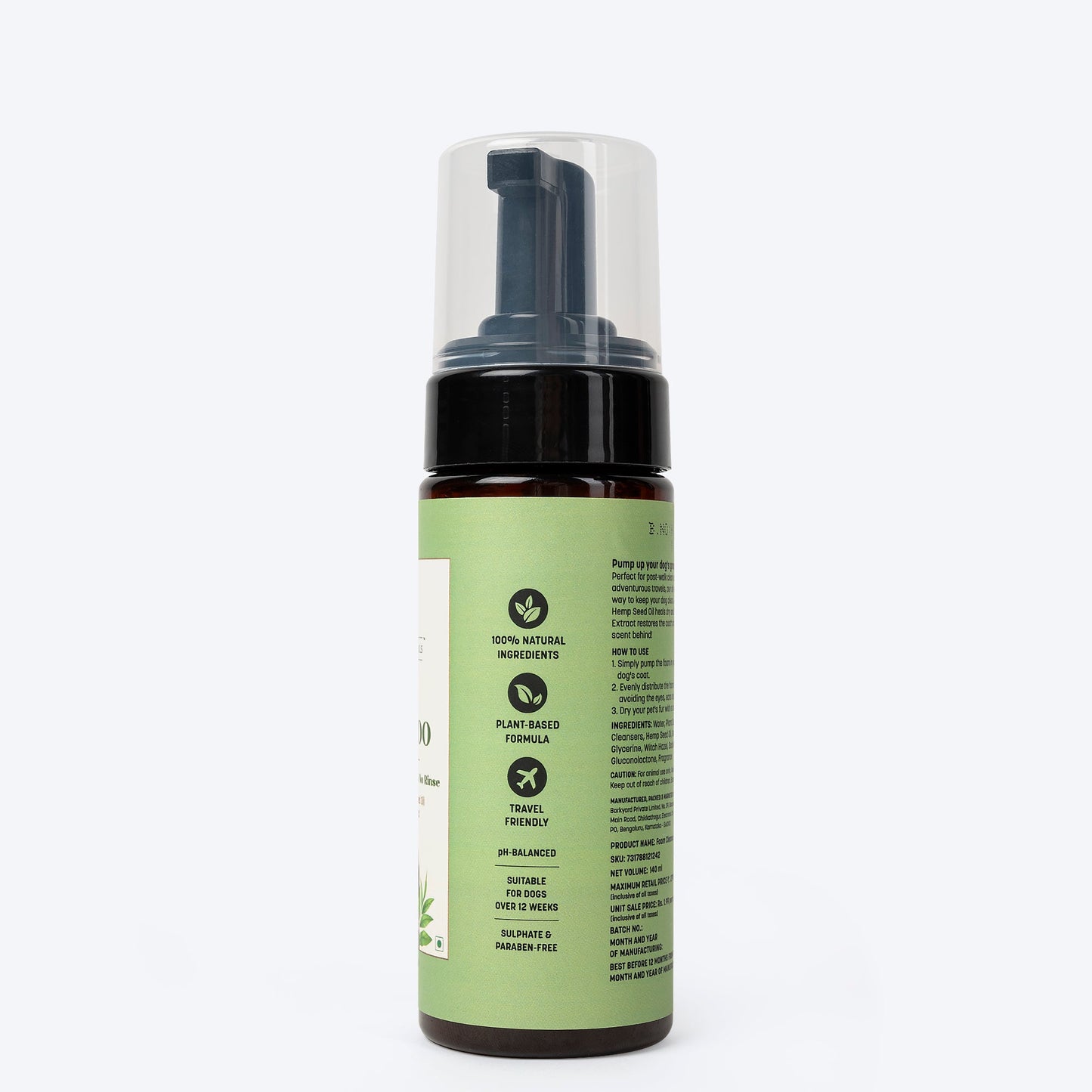 HUFT Waterless Cleansing & No Rinse Dry Shampoo For Dogs - 140 ml - Heads Up For Tails