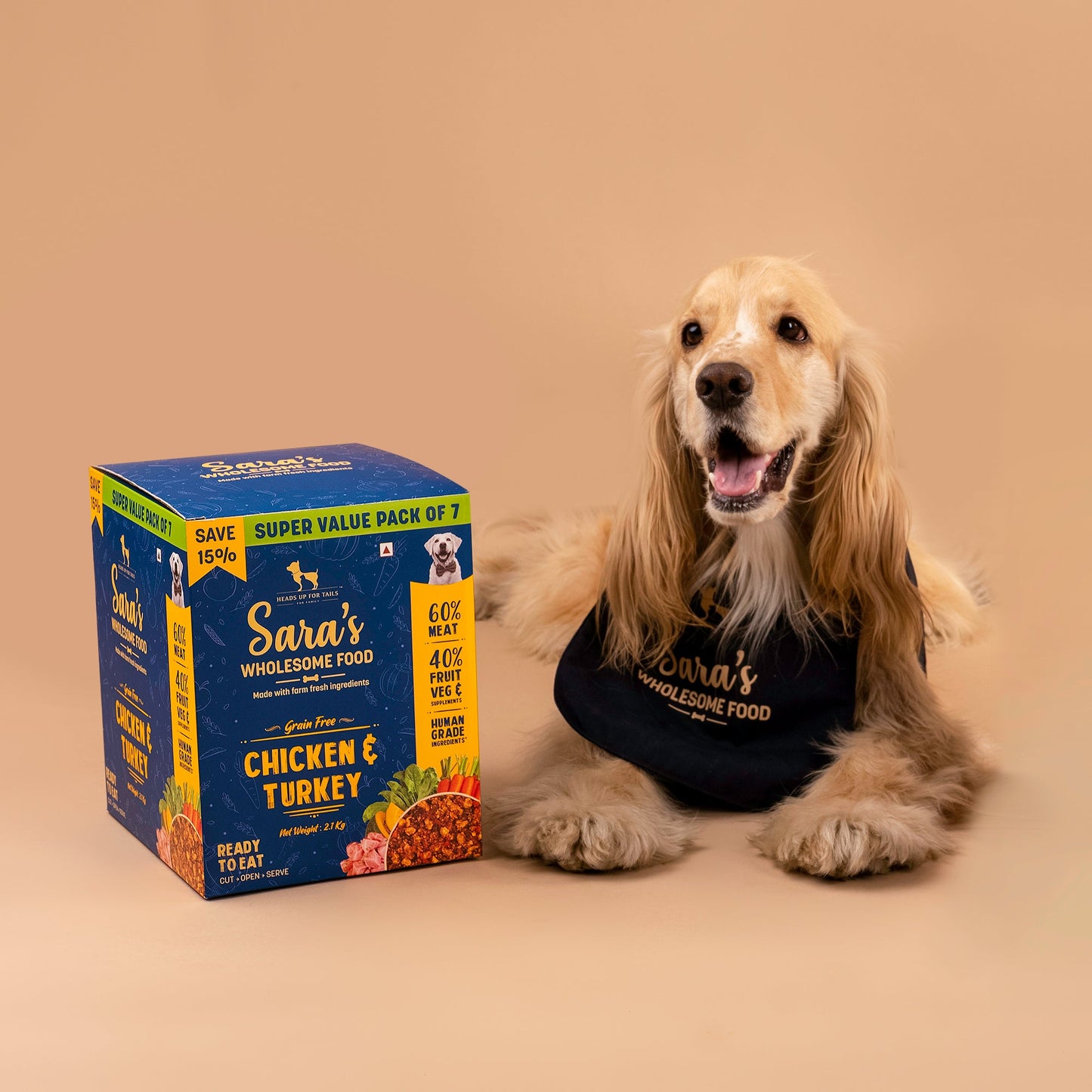 HUFT Sara's Wholesome Food - Grain-Free Chicken And Turkey Dog Food (300gm Packs) - Heads Up For Tails