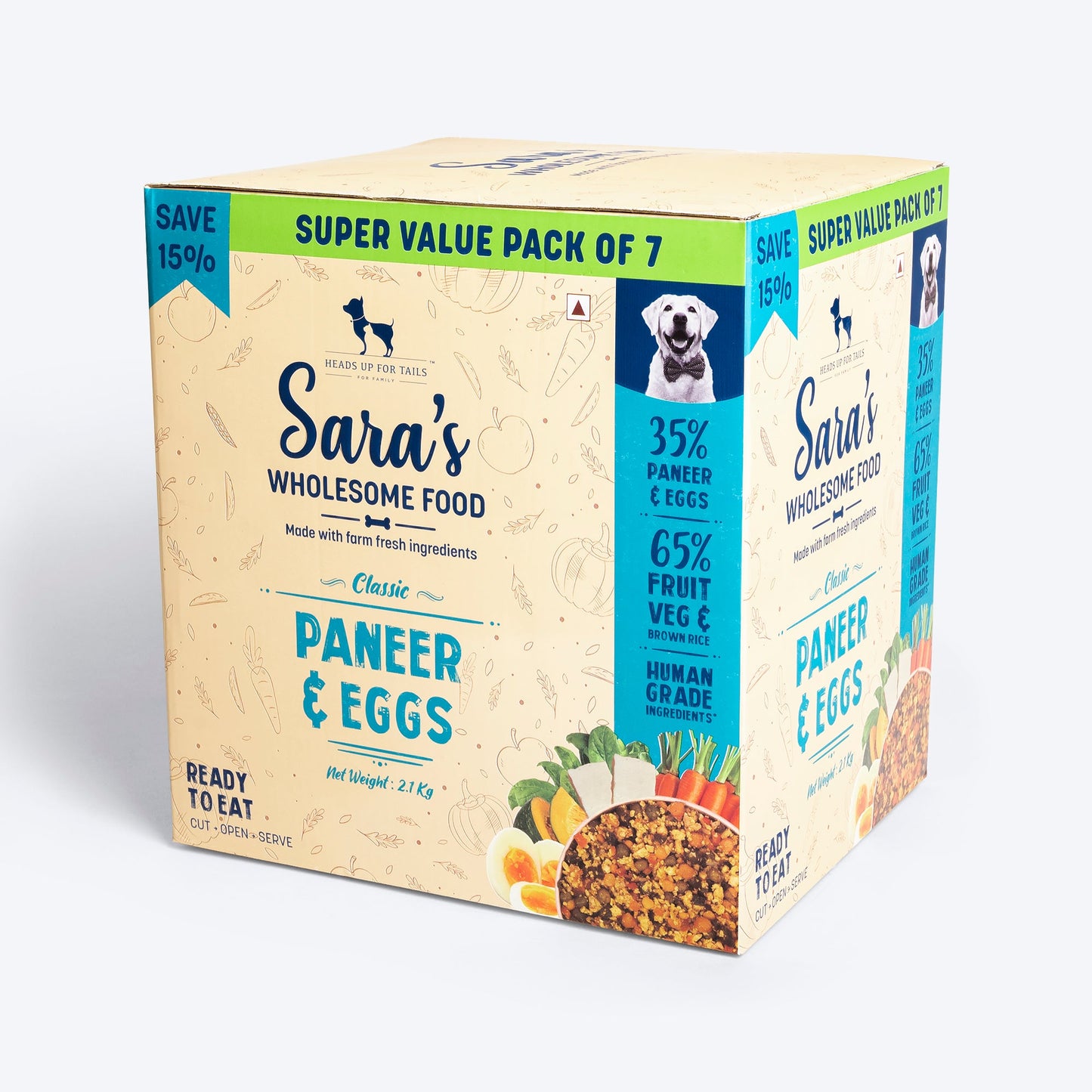 HUFT Sara's Wholesome Food - Classic Paneer And Eggs Dog Food (300gm Packs) - Heads Up For Tails
