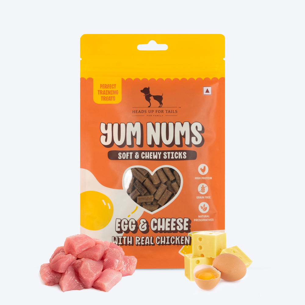 HUFT Yum Nums Soft & Chewy Sticks Egg & Cheese With Real Chicken Treat For Dogs - 75g - Heads Up For Tails