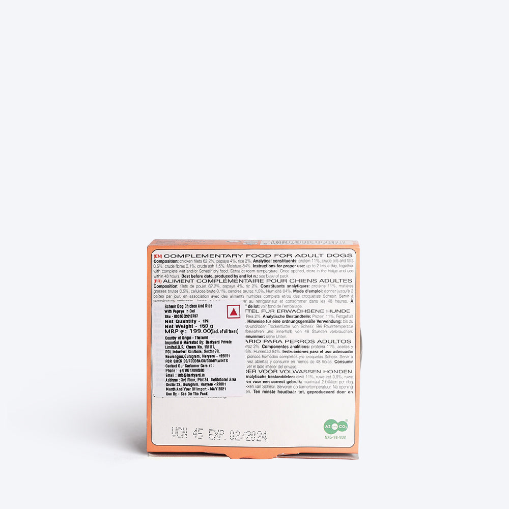 Schesir 62% Chicken With Papaya In Jelly Canned Wet Dog Food- 150 g - Heads Up For Tails