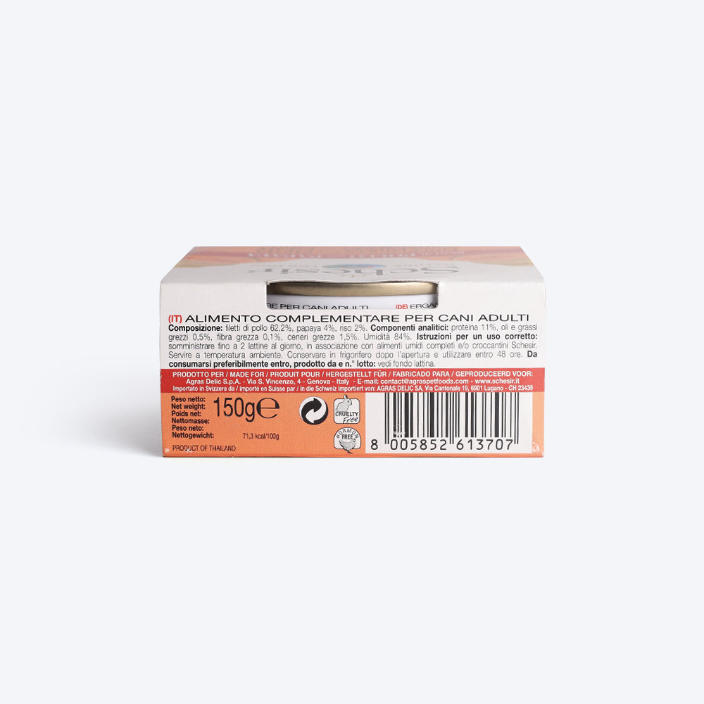 Schesir 62% Chicken With Papaya In Jelly Canned Wet Dog Food- 150 g - Heads Up For Tails