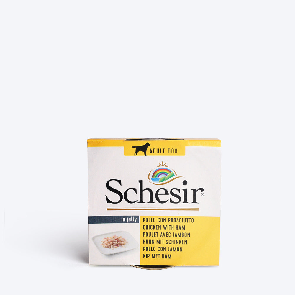 Schesir 67% Chicken Fillet With Ham In Jelly Canned Wet Dog Food - 150 g - Heads Up For Tails