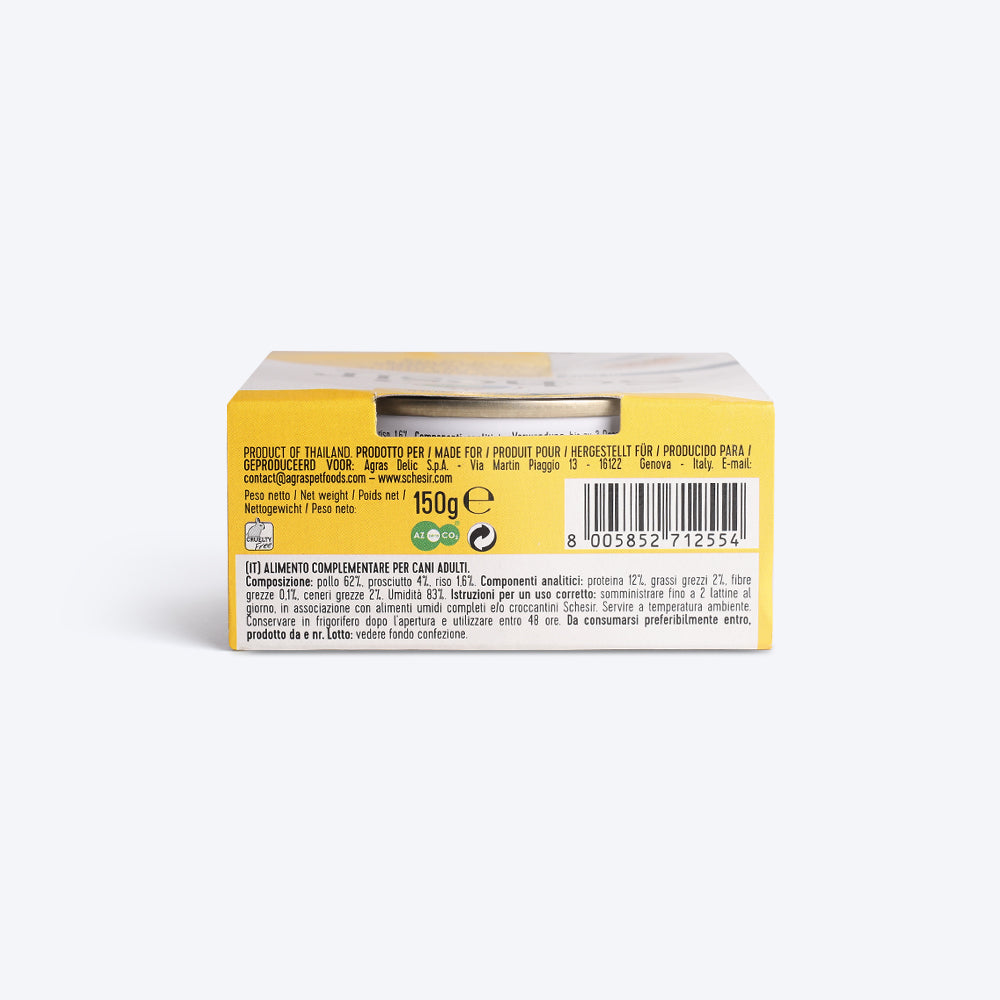 Schesir 67% Chicken Fillet With Ham In Jelly Canned Wet Dog Food - 150 g - Heads Up For Tails
