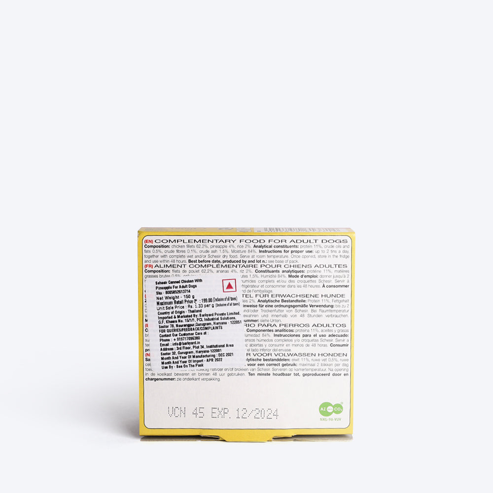 Schesir 40% Chicken Fillets With Pineapple Canned Wet Dog Food - 150 g - Heads Up For Tails