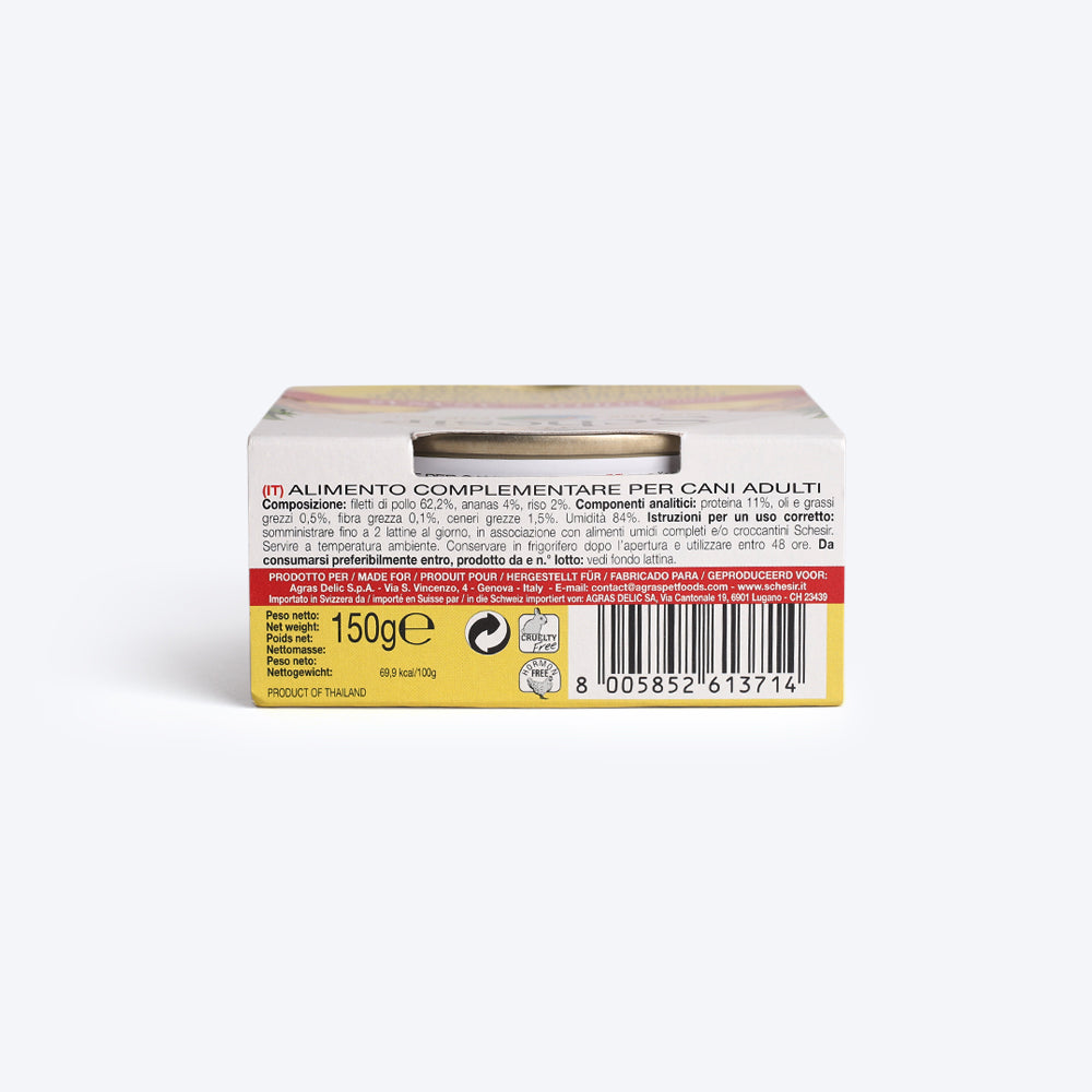 Schesir 40% Chicken Fillets With Pineapple Canned Wet Dog Food - 150 g - Heads Up For Tails