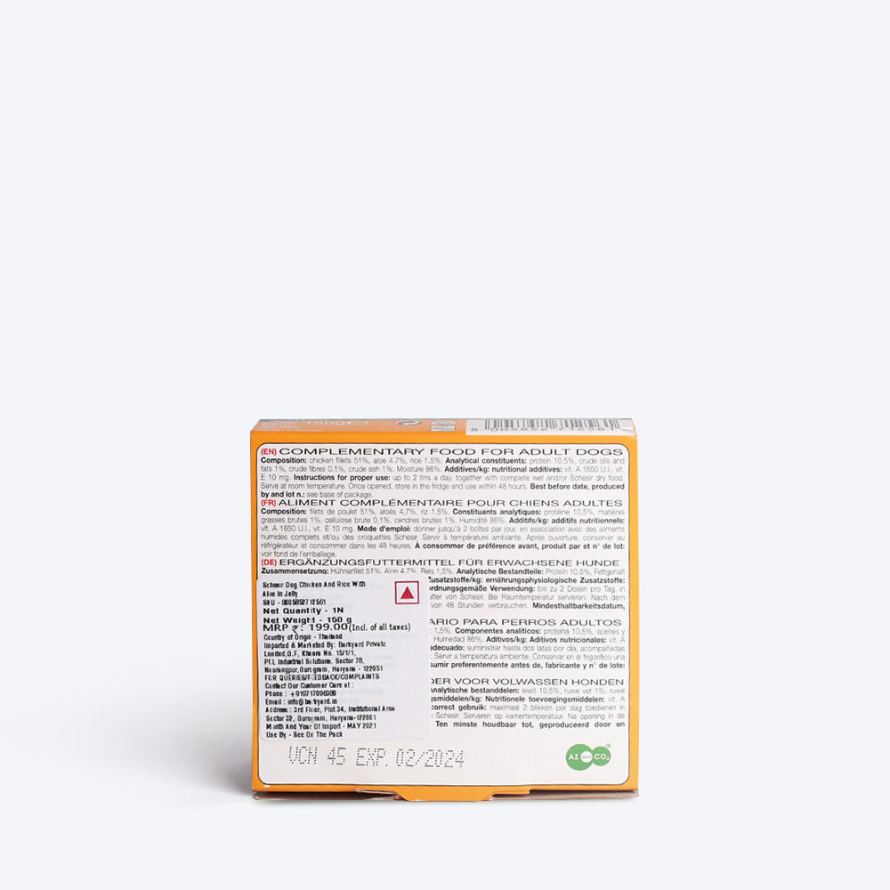 Schesir 54% Chicken Fillet With Aloe In Jelly Canned Wet Dog Food - 150 g - Heads Up For Tails