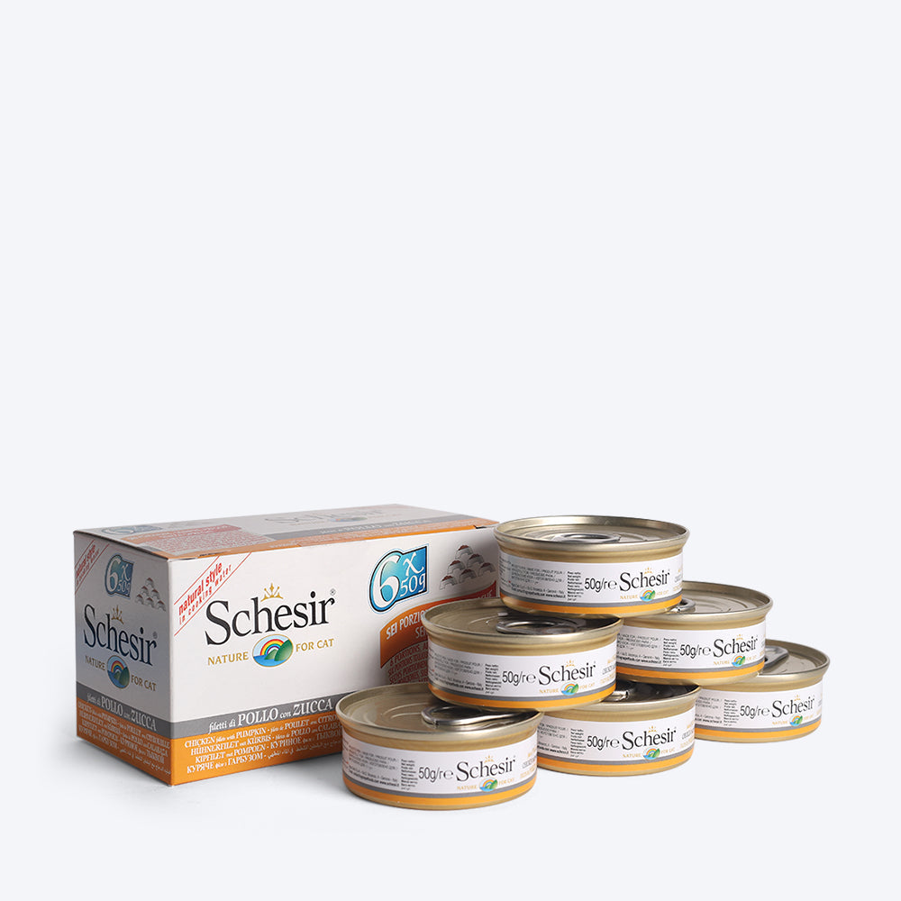 Schesir 67% Chicken Fillets with Pumpkin Wet Cat Food - (6x50g) - Heads Up For Tails