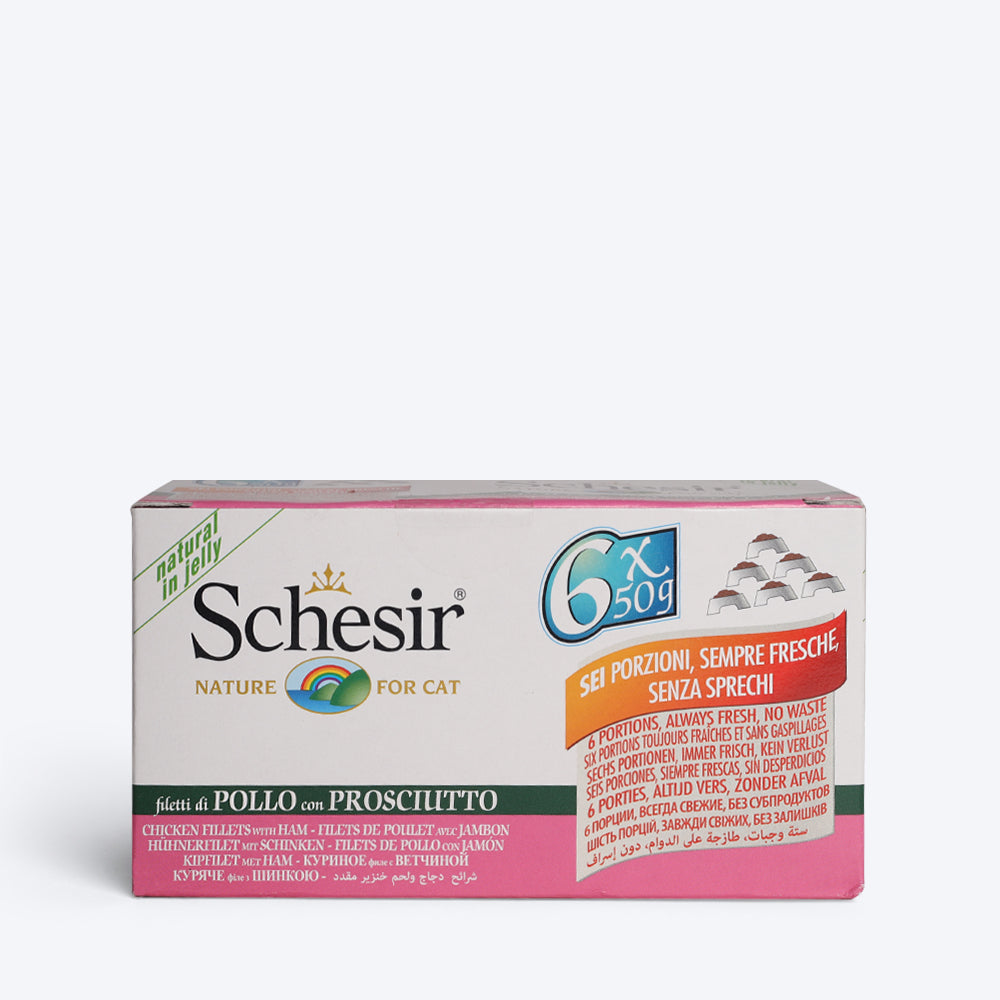 Schesir Chicken Fillets with Ham Multipack Canned Wet Cat Food - 6 Pieces - Heads Up For Tails