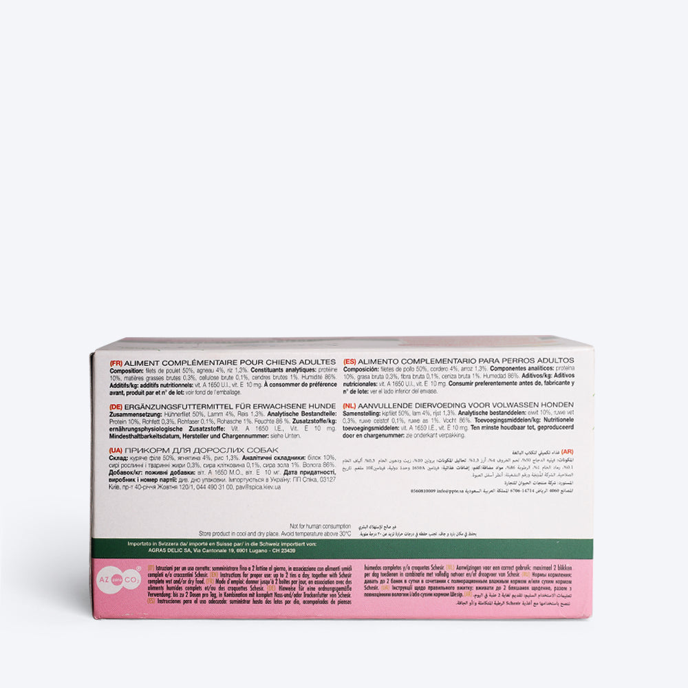 Schesir 50% Chicken Fillets with Lamb Canned Wet Dog Food - 340 g (Pack Of 4 X 85g) - Heads Up For Tails