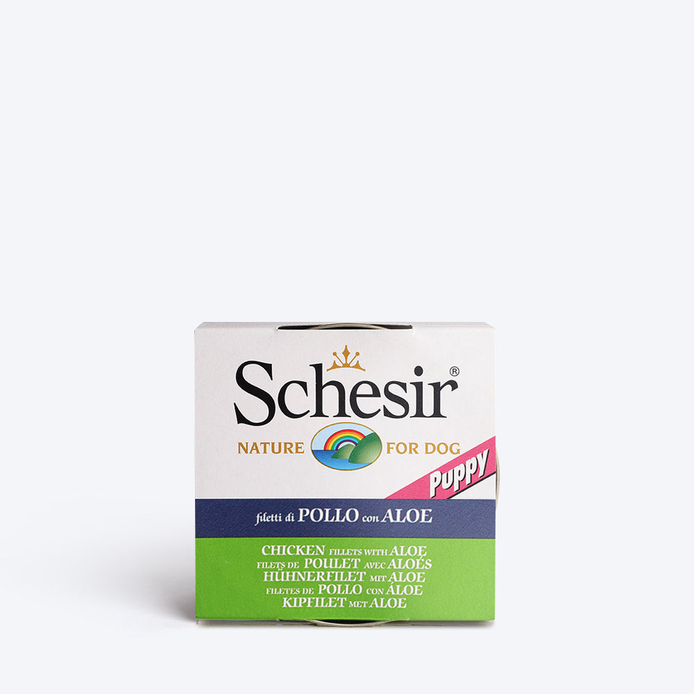 Schesir 49% Chicken Fillet With Aloe In Jelly Canned Wet Puppy Food - 150 g - Heads Up For Tails