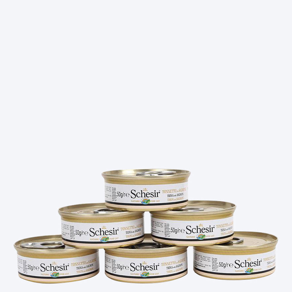 Schesir Tuna With Salmon and Rice Whole Meat Wet Cat Food - 6 X 50 g - Heads Up For Tails