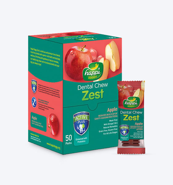 Happi Doggy Vegetarian Dental Chew - Zest - Apple (Singles) - Regular - 4 inch - 25 g - Heads Up For Tails
