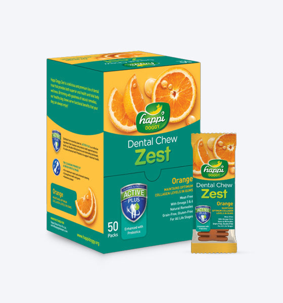 Happi Doggy Vegetarian Dental Chew - Zest - Orange (Singles) - Regular - 4 inch - 25 g - Heads Up For Tails