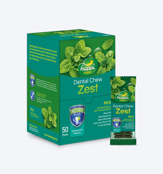 Happi Doggy Vegetarian Dental Chew - Zest - Mint (Singles) - Regular - 4 inch - 25 g - Heads Up For Tails