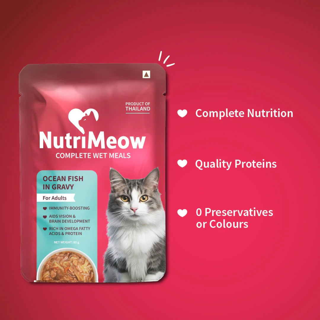 NutriMeow Oceanfish In Gravy Wet Food For Adult Cat - 80 gm