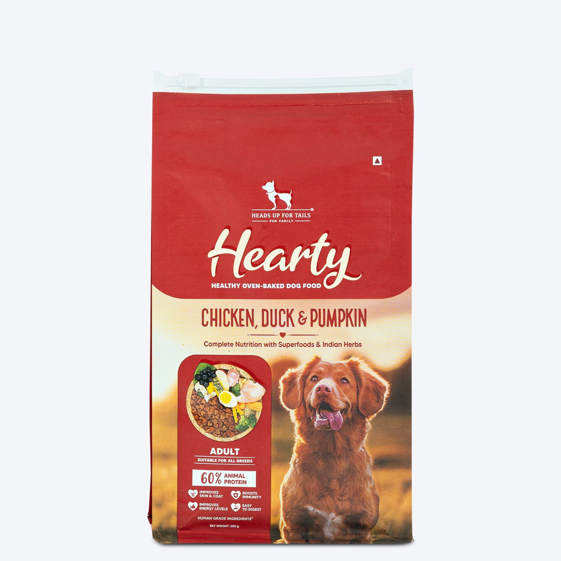 Hearty Oven-Baked Adult Dog Food  Chicken, Duck & Pumpkin for All Breeds  Human-Grade, High-Protein - Heads Up For Tails