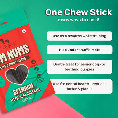 HUFT Yum Nums Dog Treats Soft & Chewy Sticks Spinach With Real Chicken - 70 gm