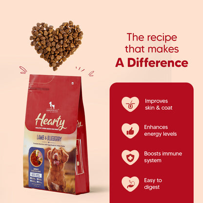 Hearty Lamb & Blueberry Oven-Baked Adult Dog Food by Heads Up for Tails, suitable for all breeds, 60% animal protein.