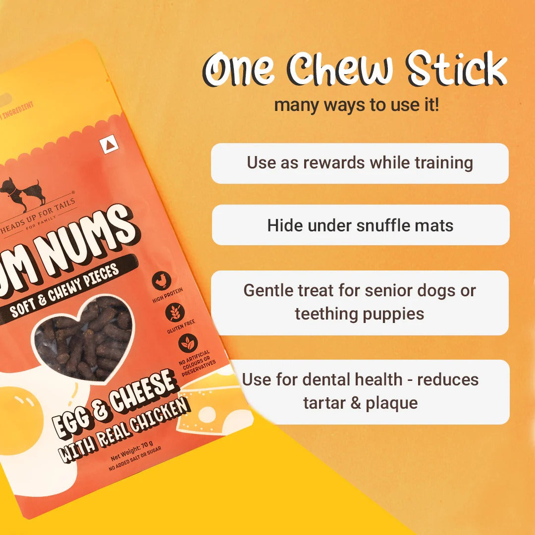 HUFT Yum Nums Soft & Chewy Sticks Egg & Cheese With Real Chicken Treat For Dogs
