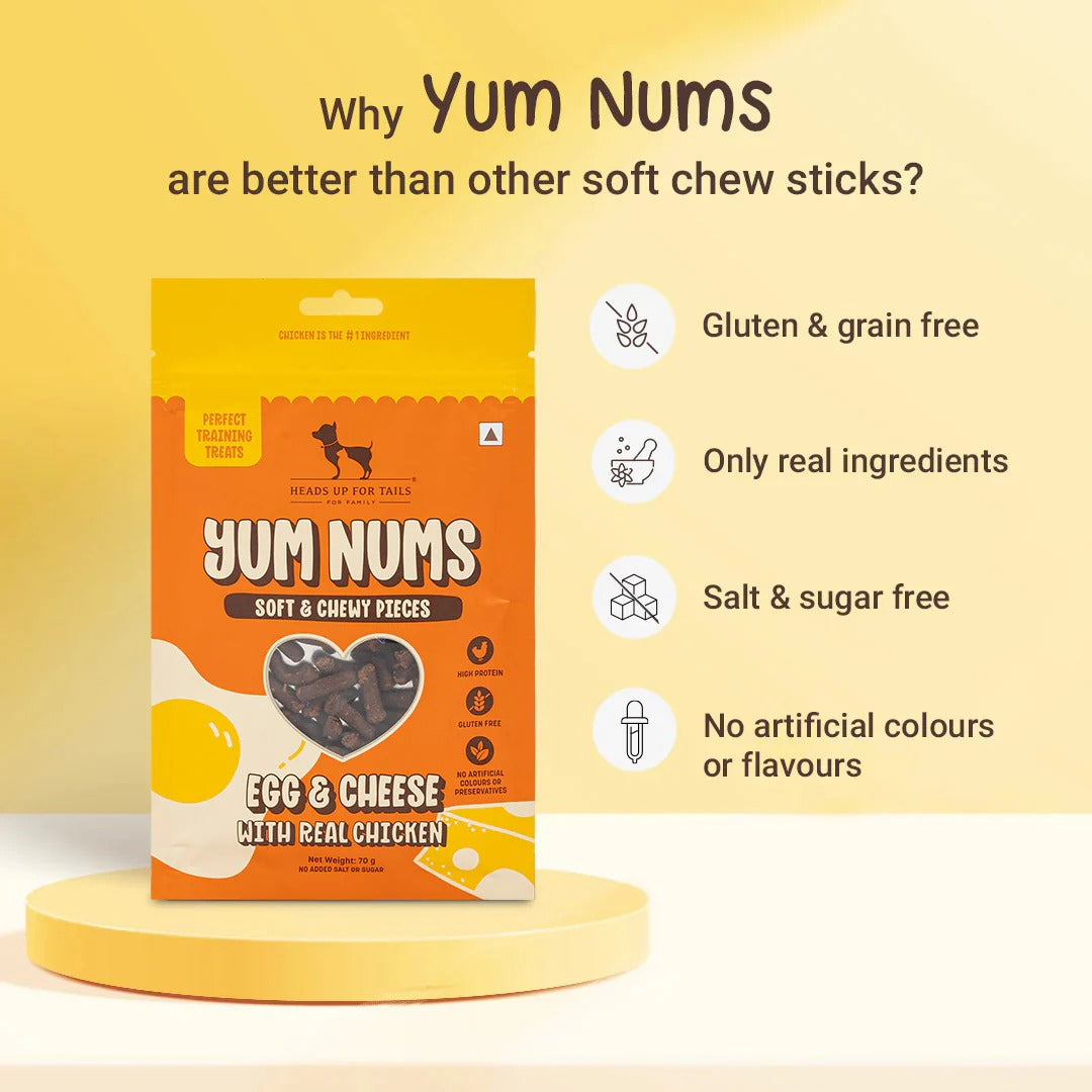 HUFT Yum Nums Soft & Chewy Sticks Egg & Cheese With Real Chicken Treat For Dogs