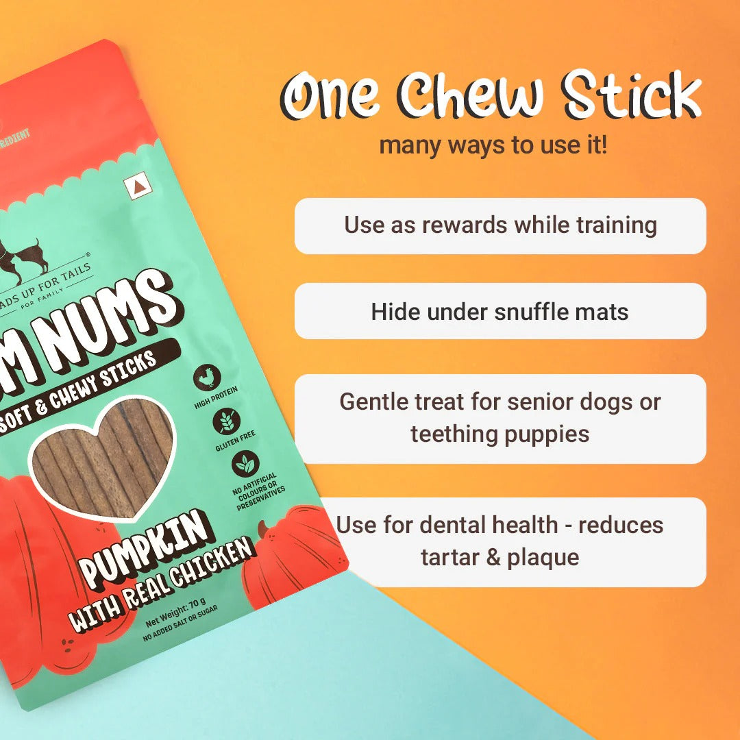 HUFT Yum Nums Soft & Chewy Sticks Pumpkin with Real Chicken Treat For Dogs - 70 g