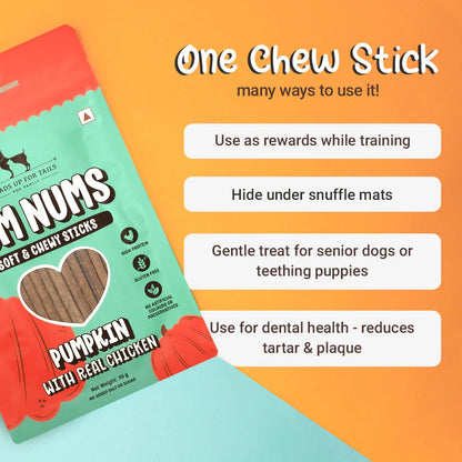 HUFT Yum Nums Soft & Chewy Sticks Pumpkin with Real Chicken Treat For Dogs - 70 g