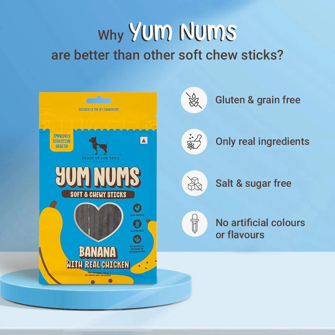 HUFT Yum Nums Soft & Chewy Sticks Banana with Real Chicken Treat For Dogs - 70 g