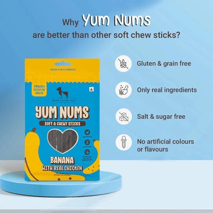 HUFT Yum Nums Soft & Chewy Sticks Banana with Real Chicken Treat For Dogs - 70 g