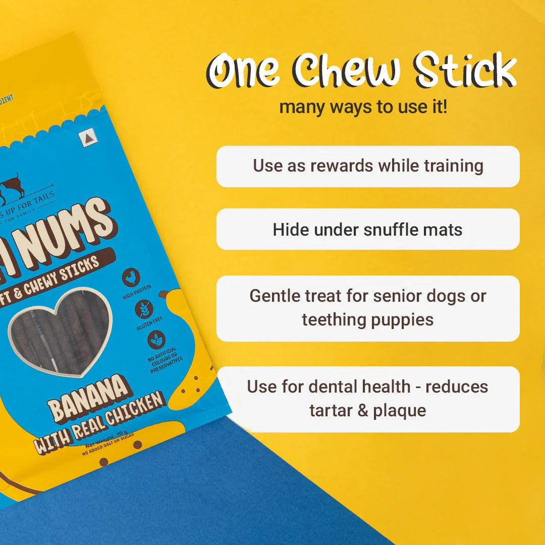HUFT Yum Nums Soft & Chewy Sticks Banana with Real Chicken Treat For Dogs - 70 g