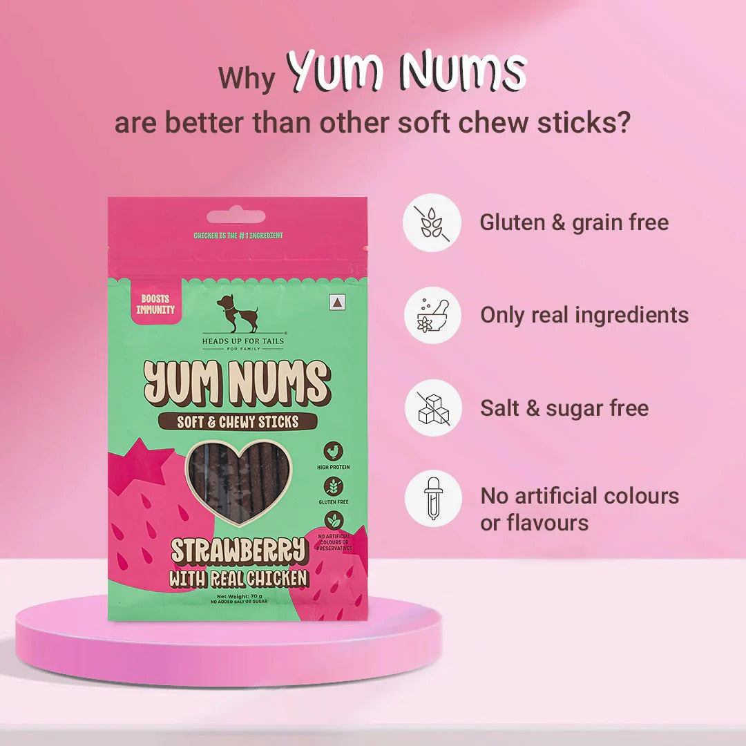 HUFT Yum Nums Soft & Chewy Sticks Strawberry with Real Chicken Treat For Dogs
