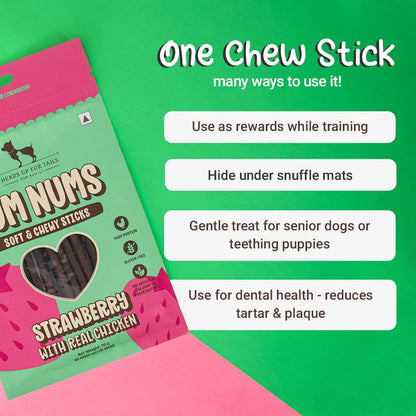 HUFT Yum Nums Soft & Chewy Sticks Strawberry with Real Chicken Treat For Dogs